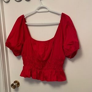 Avec Les Filles Red Puff Sleeve Crop Top Size Medium